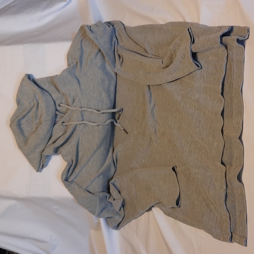 cable and gauge hooded sweater with pockets, size M, gray